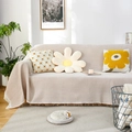 Funda de sofá beige de algodón con tejido de gofres y bordes decorativos de flecos - Tejido Gofre Caqui / 90x150cm