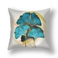 Short plush ginkgo leaf pillow cover in teal and gold with luxury circular pattern - Lake Blue Gold Circle Ginkgo (22SX35-20)