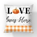 Soft plush autumn pillow cover with Gingham pattern and Pumpkin Love print - LOVE Pumpkin Orange White Gingham (#16)
