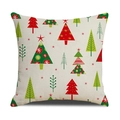 Funda de cojín de lino navideño con árboles geométricos rojos y verdes en fondo blanco - Estilo Árbol de Navidad Contraste Rojo Verde (SXYM40-25) / Lino 45x45cm (Solo funda de almohada)