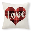 Housse de coussin en lin avec cœur à carreaux rouges et noirs et texte love - Style Grand Cœur Love à Carreaux Buffalo (22YM54-2)