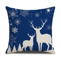 Funda de cojín navideña de lino azul marino con siluetas de renos y copos de nieve - Estilo Silueta Reno Copo de Nieve Azul Marino (SXYM40-12) / Lino 45x45cm (Solo funda de almohada)