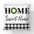 Short plush buffalo plaid throw pillow cover featuring Home Sweet Home wreath print - HOME Wreath Buffalo Plaid Splicing (#17)