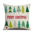 Funda de cojín de lino con árboles de Navidad verdes y texto rojo Merry Christmas - Estilo Árboles Dibujados Crema Merry Christmas (SXYM40-23) / Lino 45x45cm (Solo funda de almohada)