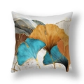 Short plush ginkgo leaf pillow cover with green and gold artistic leaves on white background - Multicolor Overlap Gold Dot Ginkgo (22SX35-22)