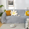 Funda de sofá gris con tejido de gofre y flecos decorativos en mezcla de lino - Tejido Gofre Gris Blanco / 90x150cm