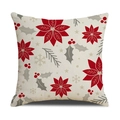 Funda de cojín navideña de lino con flores de pascua rojas sobre fondo beige suave - Estilo Flor de Pascua Copo de Nieve Crema (SXYM40-28) / Lino 45x45cm (Solo funda de almohada)