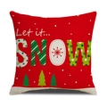 Funda de cojín navideña de lino rojo con texto Let it Snow y árboles de Navidad - Estilo Árbol de Navidad Rojo Let it SNOW (SXYM40-36) / Lino 45x45cm (Solo funda de almohada)