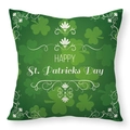 Saint Patrick's Day square cushion cover in green linen with shamrock pattern and text - Dark Green Shamrock Holiday Style (22YM56-3)