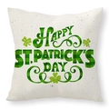 Funda de cojín de lino San Patricio con texto a cuadros verdes y diseño de tréboles - Estilo de Bendición con Letras Festivas (22YM57-2) / 45*45cm (Solo Funda)