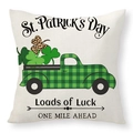 Funda de cojín San Patricio en lino con camión de cuadros verdes y tréboles - Estilo de Camión de la Suerte y Trébol (22YM57-4) / 45*45cm (Solo Funda)