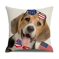Détail d'une taie d'oreiller Beagle avec des éléments du drapeau américain sur lin - Style Beagle Avec Lunettes Drapeau (23YM10-4)