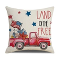 Detail of linen pillow cover featuring vintage red truck and Land of the Free text - 18x18 Inch / Vintage Red Truck Land Of The Free Style(23YM11-1)