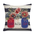 Detail of linen cushion cover featuring American patriotic jars and God Bless USA print - 18x18 Inch / God Bless USA Red White Blue Jars Style (23YM11-3)