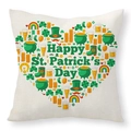 Linen St. Patrick's Day pillow cover with heart-shaped clover icons on beige background - Single-sided Printing / Festival Elements Heart Style (22YM55-1)
