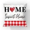 Soft plush pillow cover with red gingham pattern and Sweet Home heart typography - HOME Red Heart Gingham Splicing (#25)