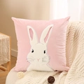 Pink velvet pillow cover featuring cute white rabbit embroidery for sofa decor - 45*45cm Cover Only / Pink Rabbit Head Style