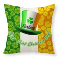 Linen St. Patrick's Day pillow cover with green hat and clover print for sofa - Single-sided Printing / Festival Top Hat Color Block Style (22YM55-2)