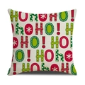 Funda de cojín navideña de lino con texto Ho Ho Ho y motivos festivos en rojo y verde - Estilo de frase navideña HO HO HO (SXYM40-24) / 45x45cm (ai-Tipo Regular)