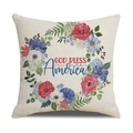 Kissenbezug aus Leinen mit Blumenkranz und God Bless America-Aufdruck im Detail - Gott Segne Amerika Blumenkranz Stil (23YM9-1)
