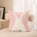 Pink velvet square cushion with white plush bunny embroidery for home sofa decor - 45*45cm Cover Only / Pink Rabbit Tail Style