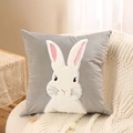 Housse de coussin en velours gris avec broderie lapin blanc et oreilles douces - 45*45cm Housse + Garnissage / Style Tête de Lapin Gris