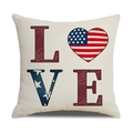 Detail of linen pillowcase with American flag heart and LOVE text print on beige fabric - LOVE Flag Heart Style (23YM8-16)
