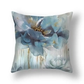 Housse de coussin carrée moderne avec motif floral bleu et accents dorés - Huile de Fleur Bleue Abstraite(21RC4-30)