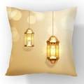 Short plush square throw pillow cover with warm gold lanterns and starry bokeh design - Double Lantern Bokeh (23CR6-1) / 45x45cm(Case Only)