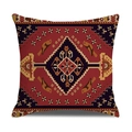 Macro shot showing ethnic geometric patterns and texture on Persian style cushion cover - Wine Red Symmetrical Carpet (23CR9-2)