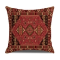 Close-up of Persian carpet pattern print on a square plush decorative throw pillow cover - Exotic Persian Red Brown (23CR9-3)