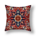 Detail of red Persian style pillow cover with vintage floral bohemian print and plush texture - Mandala Red Blue Pattern (23CR9-31)