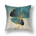 Housse de coussin en peluche bleu paon avec feuilles de ginkgo et contours dorés - Ginkgo Ligne d'Or Abstraite Bleu Paon(21RC4-11)