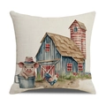 Linen Independence Day pillow cover with watercolor farm animal and blue barn prints - Farm Barn Pink Pig in Hat Style (23YM9-20)