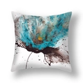 Housse de coussin en peluche courte avec motif abstrait de feuilles de ginkgo - Aquarelle Abstrait Bleu Marron Or(21RC4-32)