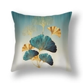 Housse de coussin en peluche courte à motif ginkgo bleu et doré sur fond blanc - Ginkgo d'Or Dégradé Bleu Blanc(21RC4-13)