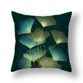 Housse de coussin en peluche courte vert foncé avec motif feuilles de ginkgo dorées - Ginkgo Bordé d'Or Vert Encre(21RC4-35)