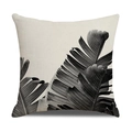 Minimalist linen square pillowcase featuring black and white tropical leaf print on white fabric - Banana Leaf Style (23YM10-1)