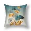 Housse de coussin moderne en peluche courte avec motifs de feuilles de ginkgo bleu et or - Ginkgo Ligne Noire Jaune Bleu(21RC4-15)