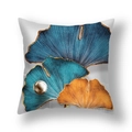 Housse de coussin en peluche courte avec motif de feuilles de ginkgo bleu et orange - Perle d'Or Orange Vert Bleu(21RC4-17)