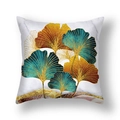 Housse de coussin en peluche courte avec feuilles de ginkgo dorées sur marbre blanc - Feuille de Cyan d'Or Marbre(21RC4-19)