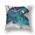 Housse de coussin en peluche courte à motif de feuilles de ginkgo bleu et doré - Perle de Ginkgo Or Bleu Abstrait Blanc(21RC4-18)