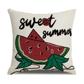 Détail de la housse de coussin en lin avec motif pastèque et texte Sweet Summer - Style Coccinelle Pastèque Été Sucré (23YM15-4)