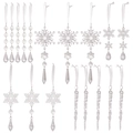 Set di 18 decorazioni natalizie in acrilico trasparente con fiocchi e ghiaccioli - Set da 18 Pezzi / Trasparente