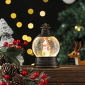 Détail d'une lanterne de Noël vintage en bronze avec bonhomme de neige et paillettes - Bonhomme de Neige Ovale