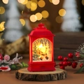 Red Christmas lantern with Santa Claus silhouette and LED warm light on wooden base - Bright Red - Santa Claus (Flat)