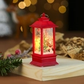 Red Christmas lantern with Santa Claus print and warm LED light on wooden base - Bright Red - Santa Claus (Square)