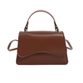 Borsa a tracolla minimalista in pelle PU marrone con patta ondulata e dettagli argentati - Marrone