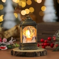 Bronze Christmas lantern with LED candle and reindeer pattern on a wood base - Bronze - Reindeer (Flat)