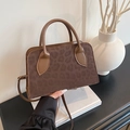 Borsa bowling marrone vintage con pannello leopardato e doppi manici per uso quotidiano - Marrone
